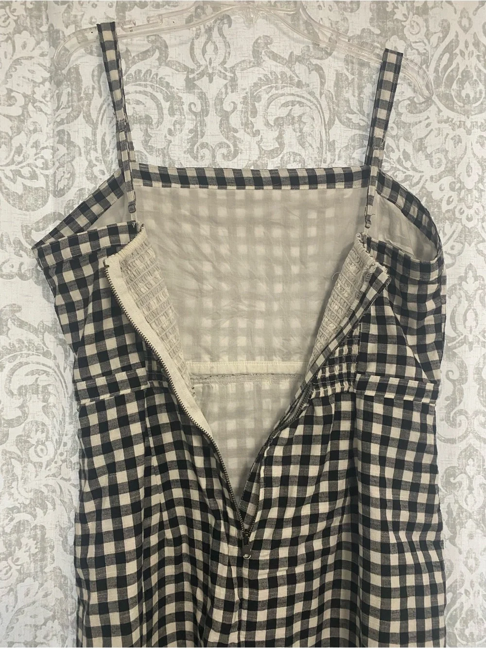 Abercrombie & Fitch Square Neck Pocket Gingham Preppy Mini Dress Black White XL